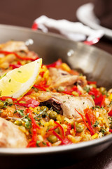 paella with rabbit in a pan