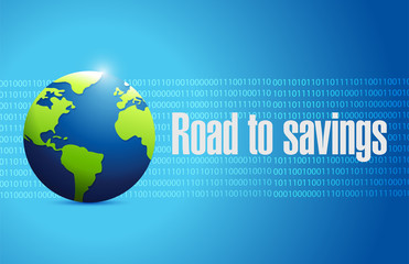 road to savings globe sign illustration