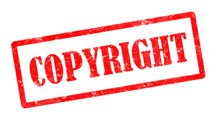 Roter Copyright Stempel und Logo, weißer Hintergrund