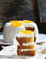 honey-orange cake, decorated with candied oranges
