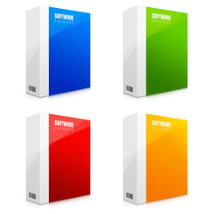 Zestaw ilustracji kolorowych pudełek z oprogramowaniem