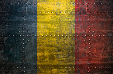 Grungy Romania  flag On a  Metal Texture