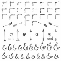 Collection of hand-sketched elements - calligraphic elements, ar