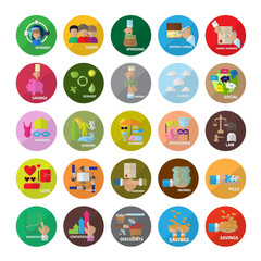 Flat Icons Set: Vector Illustration, Graphic Design. Collection Of Colorful Icons. For Web, Websites, Print, Presentation Templates, Mobile Applications And Promotional Materials