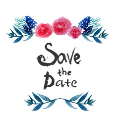 Watercolor  Floral frame design save the date with lettering