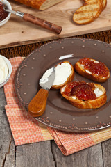 Toast with fig jam. Selective focus.