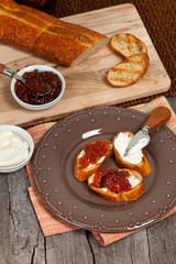 Toast with fig jam. Selective focus.