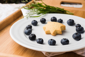 Plate with blueberry and cookie
