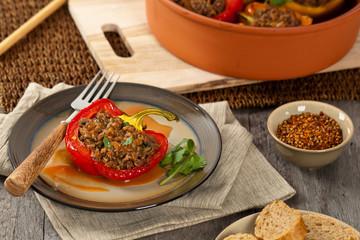 Stuffed peppers with meat. Selective focus.