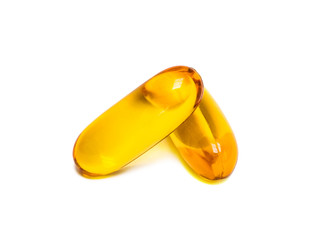 Fish oil supplement product capsules isolated on white backgroun
