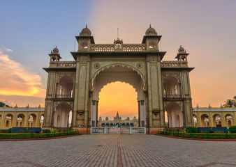 Obraz premium sunset at Mysore Palace, India