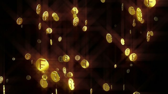 golden rain of coins with the sign of the franc