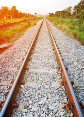 Fototapeta premium Detail of railway with soft light and soft focus style