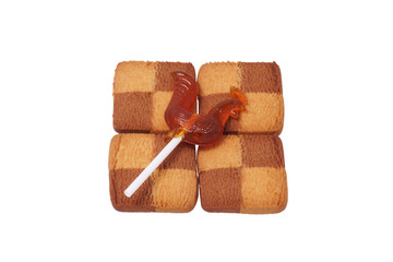 Lollipop in the form of a cock and cookies.