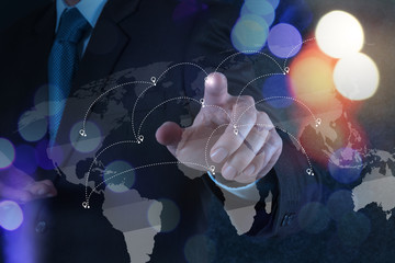 Double exposure of businessman working with new modern computer