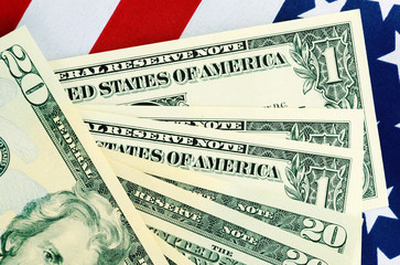 USA Finance and tax concept with flag.
