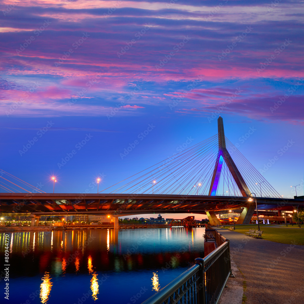 Sticker boston zakim bridge sunset in massachusetts