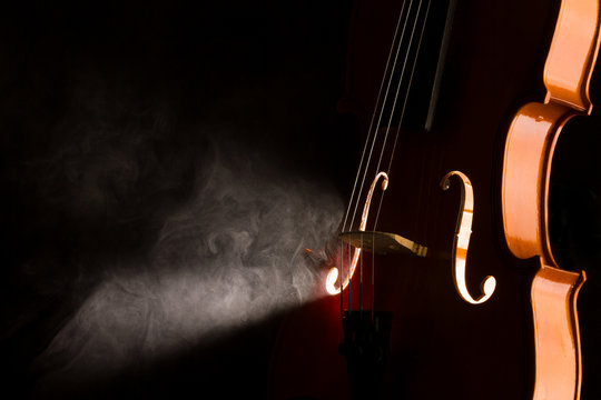 Elegant violin with smoke