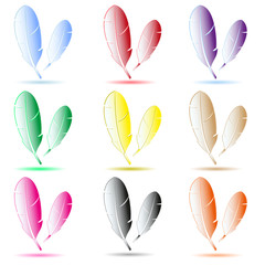 various color feathers symbols with shadow eps10