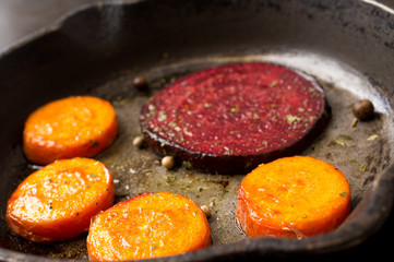 Vegetables frying in a pan