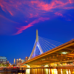 Obraz premium Boston Zakim bridge sunset in Massachusetts