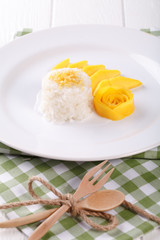dessert sweet sticky rice with mango coconut milk