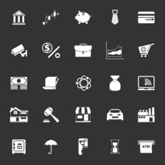 Banking and financial icons on gray background