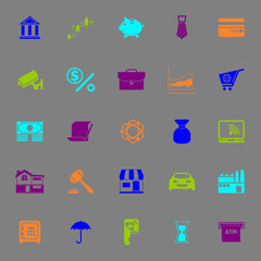 Banking and financial color icons on gray