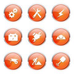 Construction Tools Orange Vector Button Icon Design Set
