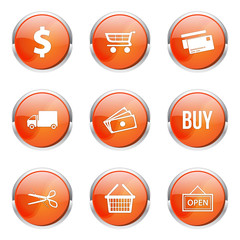 Shopping Sign Orange Vector Button Icon Design Set