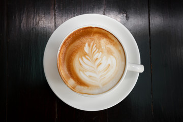A cup of coffee latte, Top view