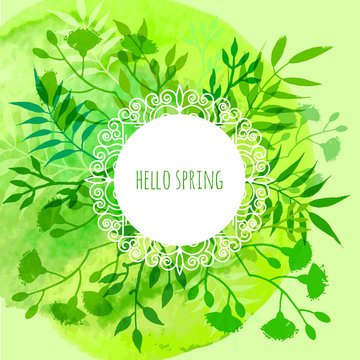 Spring theme. Floral greeting card with "Spring"