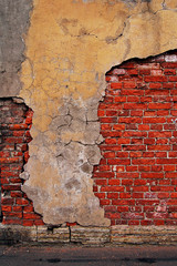 Red brick wall. Rough, Built Structure, Street,