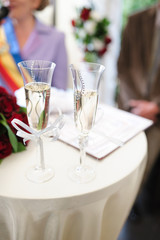 wedding decor glass at restaurant with all beauty and flowers