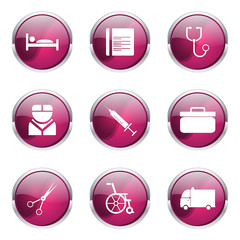 Hospital Health Pink Vector Button Icon Design Set