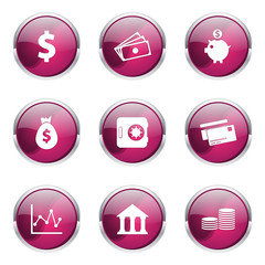 Financial Banking Pink Vector Button Icon Design Set