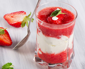 Dessert with fresh strawberries and mint.