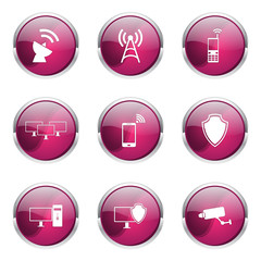Telecom Communication Pink Vector Button Icon Design Set