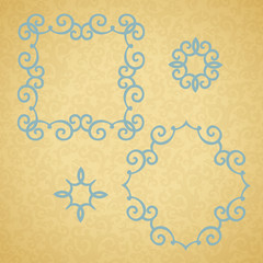 Blue ornament, yellow background.