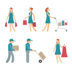 Vector Shopping Characters and employees of delivery on White