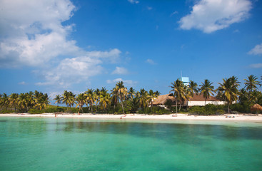 The sand beach on the Isla Contoy in Mexico