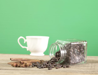 Coffee bean with view of the coffee cup