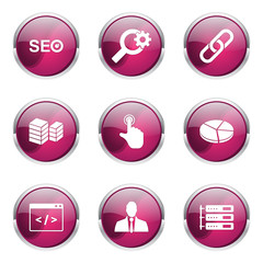SEO Internet Sign Pink Vector Button Icon Design Set 11