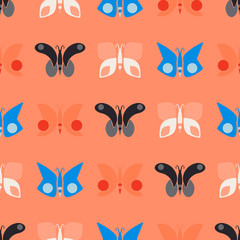 Seamless background with different butterflies
