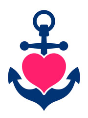 Blue marine anchor with a pink heart