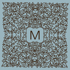 Floral  vector frame with copy space for text in trendy mono lin