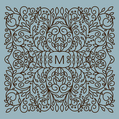 Floral  vector frame with copy space for text in trendy mono lin