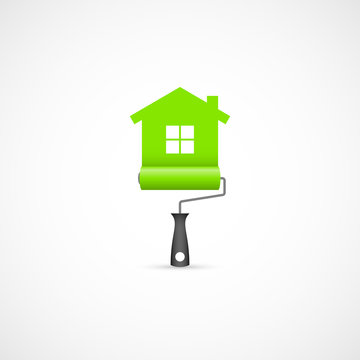 Paint Roller With Green House Symbol Icon