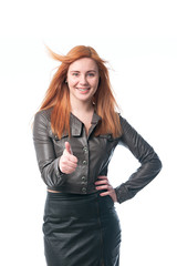 Beautiful woman showing thumbs up