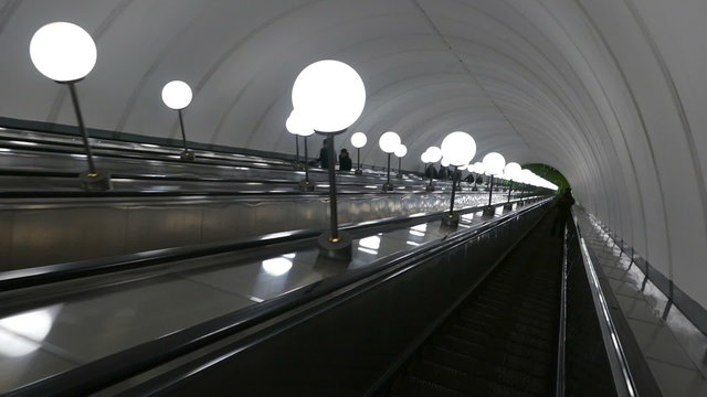 escalator with lamps. downward movement